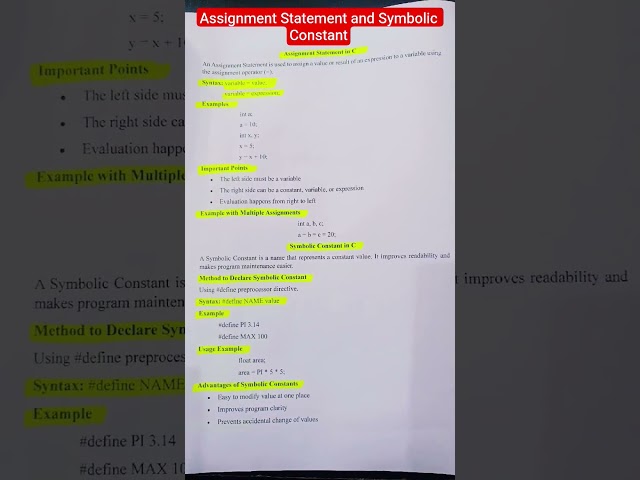 Assignment Statement and Symbolic Constant #programming #cprogramming #bca #mca #mtech #btech #cse