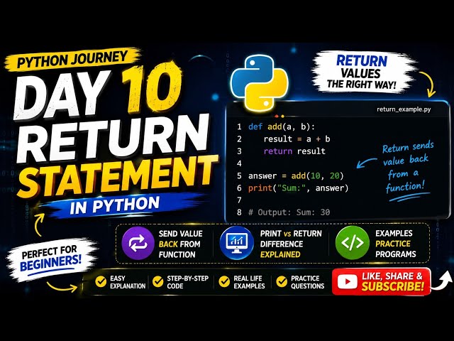 Python Day 10 | Return Statement in Python | Python Tutorial