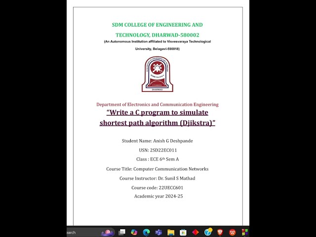 Shortest path algorithm (Djikstra)  using C program