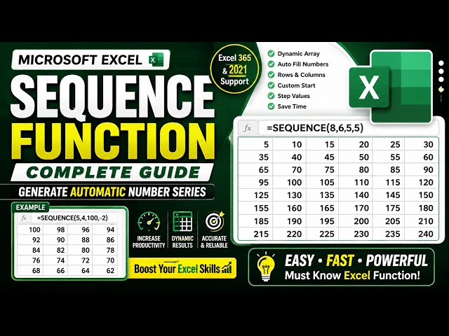 SEQUENCE Formula in Excel  | Automatic Number Series in Excel | Sequence Function In Excel in Hindi