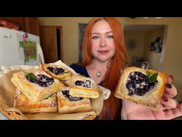ASMR Baking Blueberry Cream Cheese Danishes 🫐 (Close Whispered, Fire Crackling)
