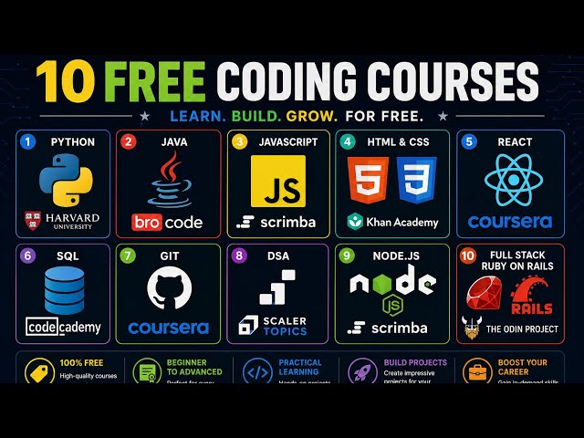 🔥 10 FREE Coding Courses That Can Get You Hired in 2026