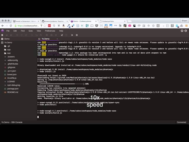 Using the Yeoman Workflow on Code Anywhere