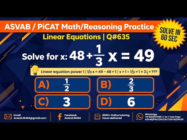 ASVAB/PICAT Quick Math Practice Part 19  linear equations  #asvabtutoring #asvabmathhelp #asvab 