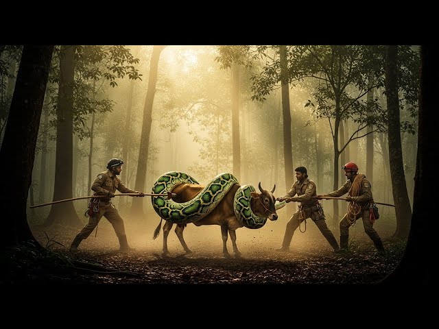 Brave Heroes Save Innocent Mother Cow from Giant Python’s Attack  Heart-Touching Wildlife Rescue.