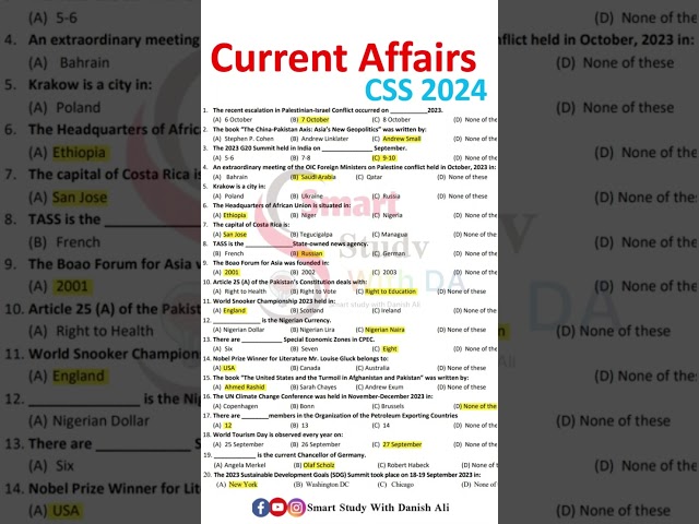Current Affairs CSS 2024 | Current Affairs 2024 |CSS25 #css #gk #currentaffairs
