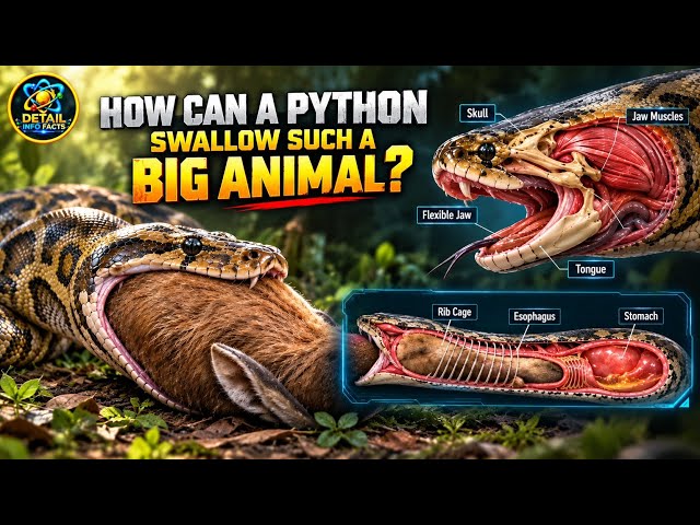  How Can a Python Swallow Such a Big Animal? #Python #SnakeFacts #ScienceFacts #DetailInfoFacts