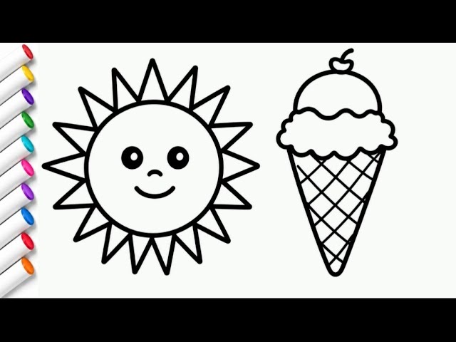 Easy Sun & Ice Cream Cone Drawing for Kids ☀️🍦 | Step-by-Step Drawing Tutorial