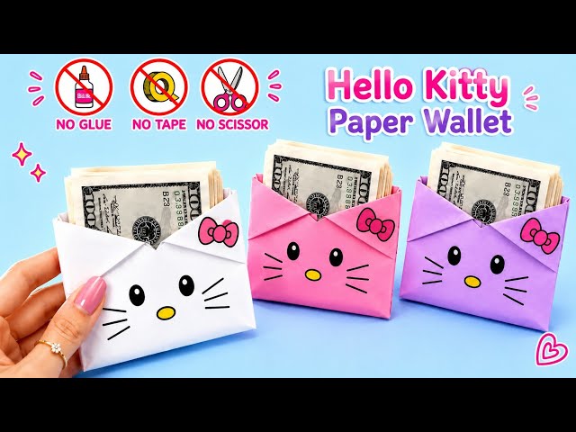DIY Hello Kitty Paper Wallet 💖| Cute Origami Craft | No Glue No Scissors | Easy Paper DIY