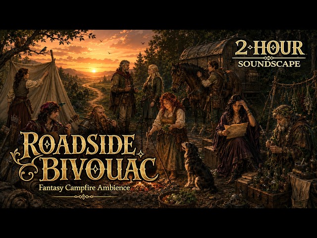Roadside Bivouac 🏕️ ✧ Campfire Ambience ✧ Medieval Fantasy Folk ✧ 2 Hours of DnD & RPG Travel Music