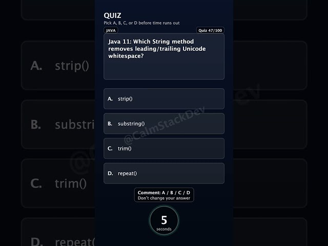 Quiz-147 | String method trimming Unicode whitespace? | #shorts #java #quiz