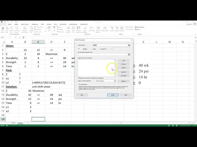 Quickly solving a linear programming problem on Excel