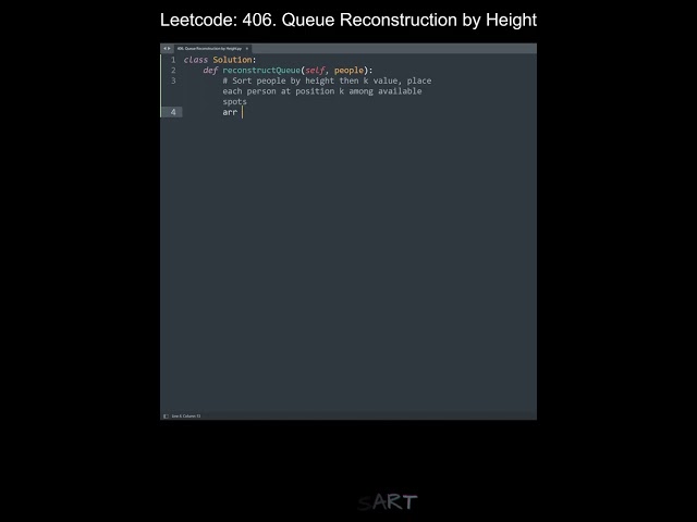 Leetcode 406. Queue Reconstruction by Height in Python | Python Leetcode | Python Coding Tutorial