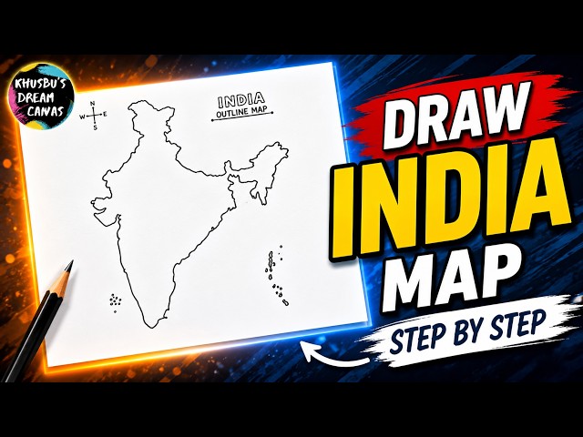 India Outline Map Drawing Easy Step by Step for Beginners