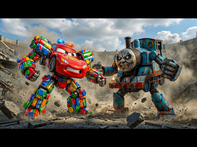 Kitten Upgrades Robot McQueen, Stops Robot Thomas and Learns Forest Plants!