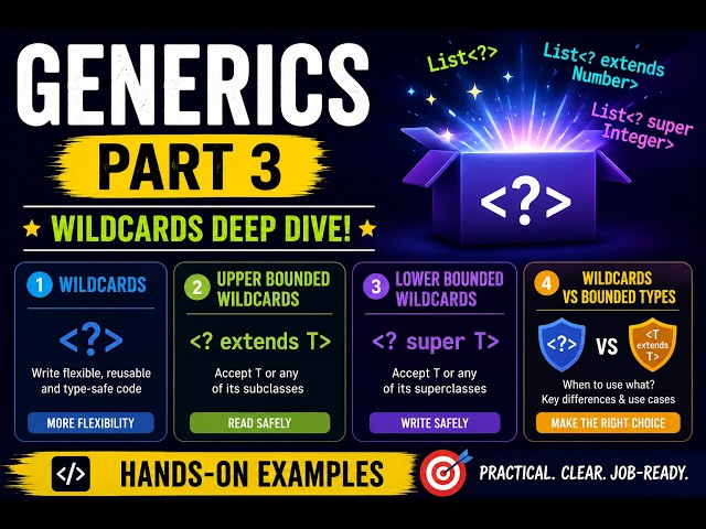 Java Generics Part 3 | Wildcards, Upper & Lower Bounded Wildcards | Hands-on Examples