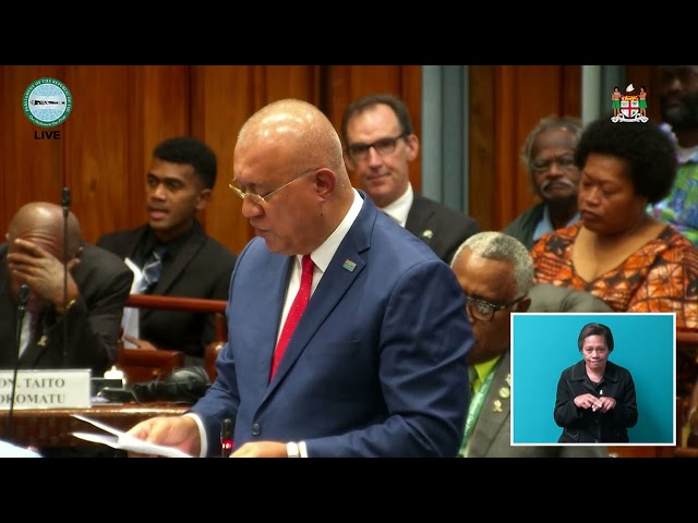 Minister for Policing and Communications Hon. Ioane Naivalurua  updates Parliament.