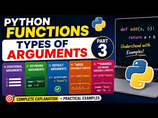 **Python Types of Arguments | Python Functions Part 3 | *args & kwargs | Python Tutorial
