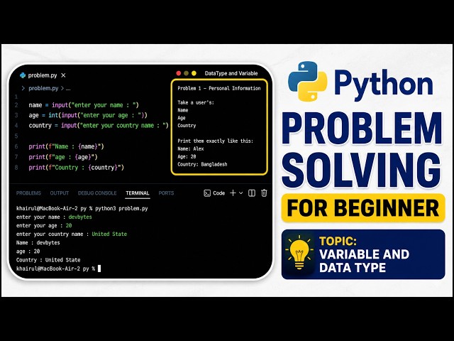 Python Variables & Data Types Practice | Python Basic to Advanced #p