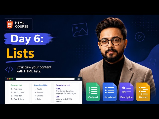 HTML Lists Tutorial for Beginners 2026 🚀 | Day 6 | Ordered, Unordered & Nested Lists