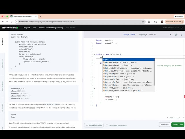 Hackerrank Java Iterator