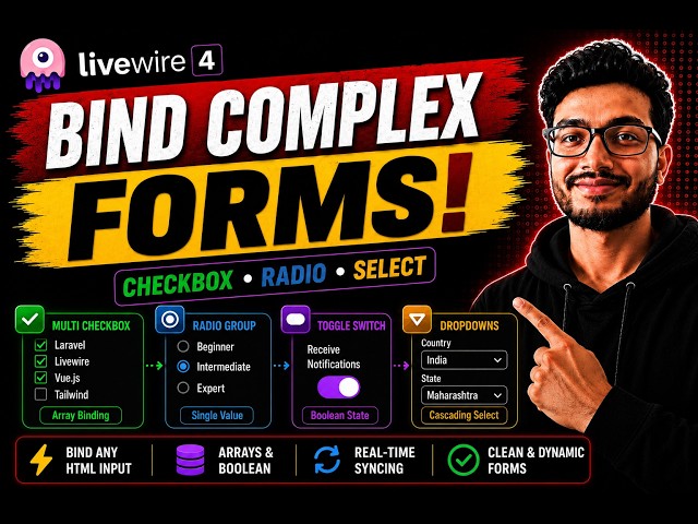 Livewire 4 Form Binding: Multi-Checkboxes, Radios & Dropdowns | Ep 11