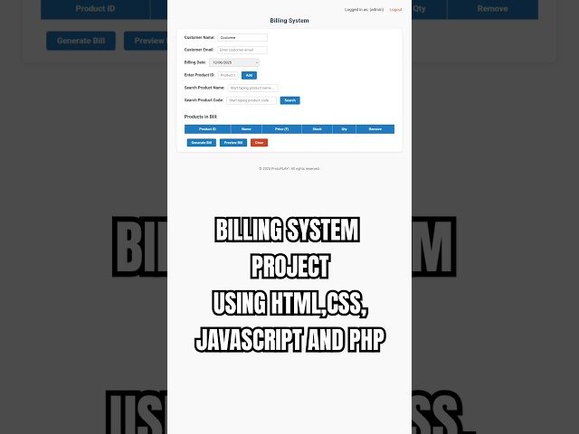 Billing System Project using #html #css #php #javascript PART 1 #shorts #trending #youtubeshorts