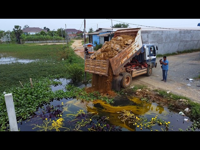 First Start Amazing PROJECT!! Landfill Delete Garbage in Deep Land  Use Strong Dozer & 5Ton Truck.