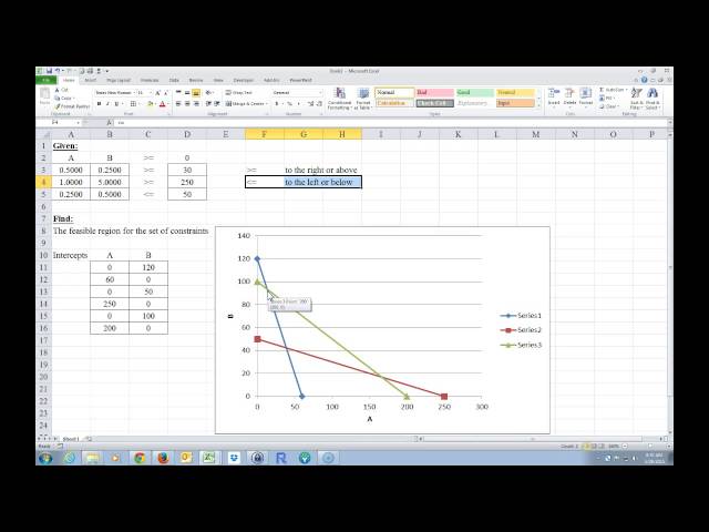 Linear Programming on Excel - finding the feasible region