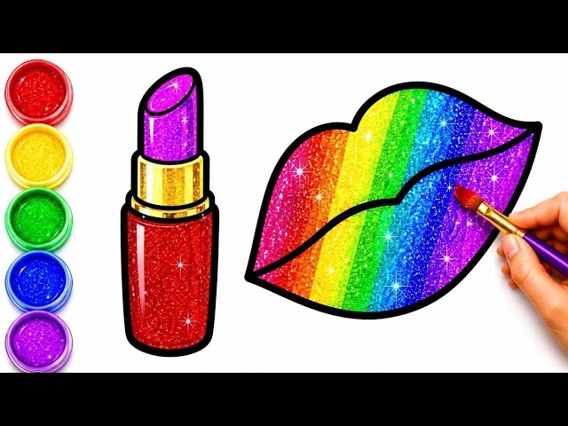 💄 Learn Colors with Glitter Lipstick ✨🌈 | Easy Drawing, Painting & Coloring for Kids & Toddlers 🎨