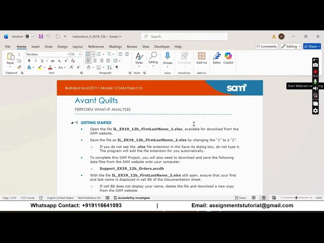 Illustrated Excel 2019 | Module 12: SAM Project 1b Avant Quilts