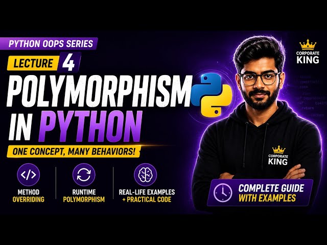 Lecture 4: Polymorphism in OOPs Python | Method Overriding | Runtime Polymorphism | Complete Guide