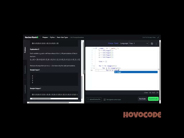 HacherRank - Python 8 "List Comprehensions"