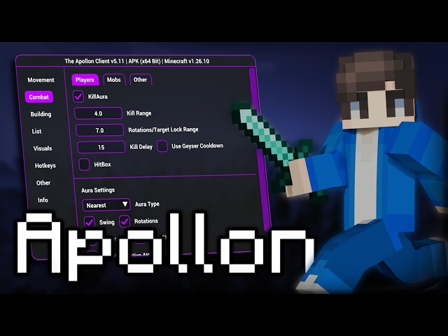 Download Apollon Hack Client for MCPE 2026 | Best PvP & God Mode APK 26.34