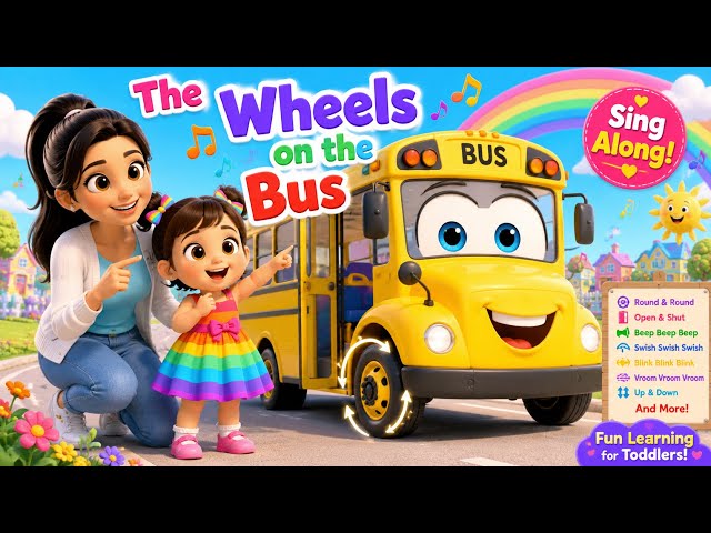 🌈The Wheels on the Bus|Nursery Rhymes & Kids Songs|Learning for Toddlers#youtube #preschoollearning