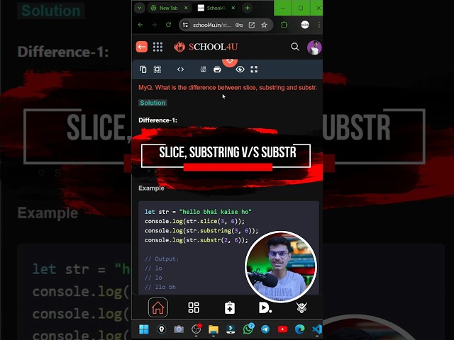 slice, substring v/s substr in Javascript | #javascript #webdev #shorts