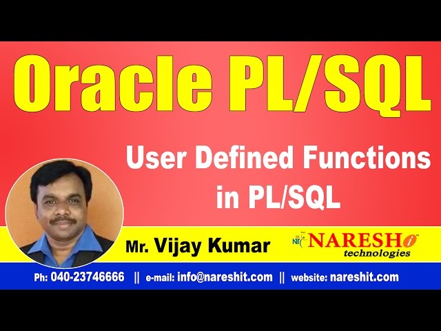 User Defined Functions in PLSQL | Oracle PL/SQL Tutorial Videos | Mr.Vijay Kumar