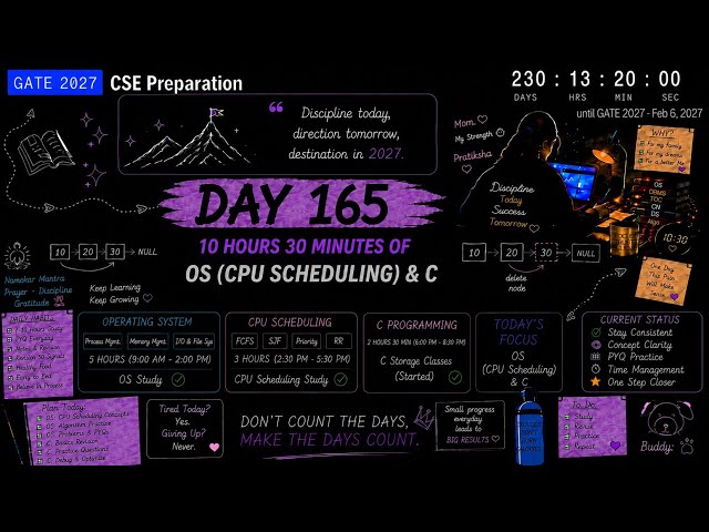 Day 167 | 10.5 Hours of GATE CS 2027 Preparation | CPU Scheduling Completed + C Storage Classes 📚📖📚