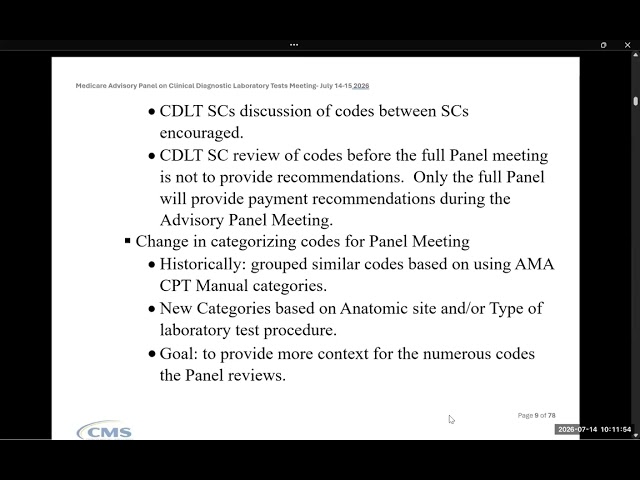 CLFS Medicare Advisory Panel on Clinical Diagnostic Laboratory Tests    (July 14, 2026)