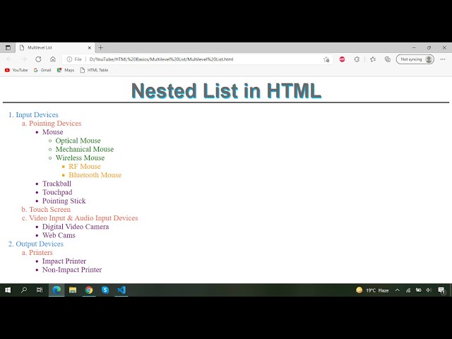 Nested List in HTML | Multilevel List | Lists in HTML | Ordered and Unordered List in HTML