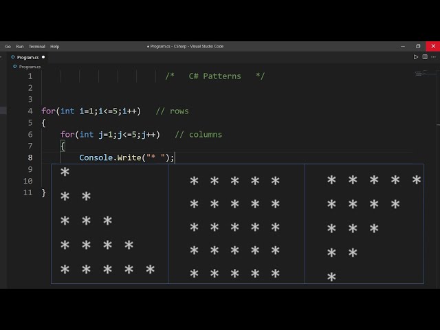 C# - Patterns | Star Pattern Program | Learn Coding