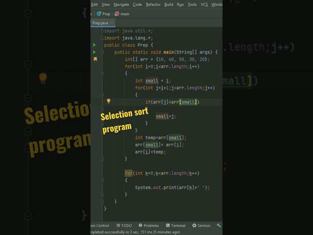 Selection sort program in java