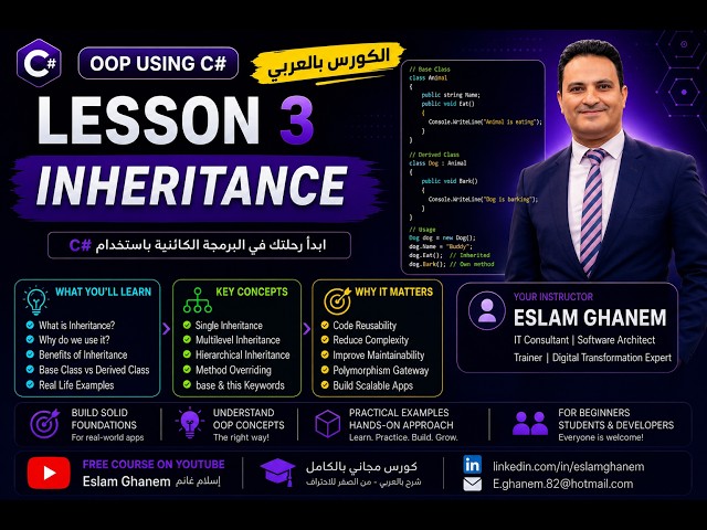 Lesson 3 – Inheritance | OOP Using C#Lesson3 (بالعربى)