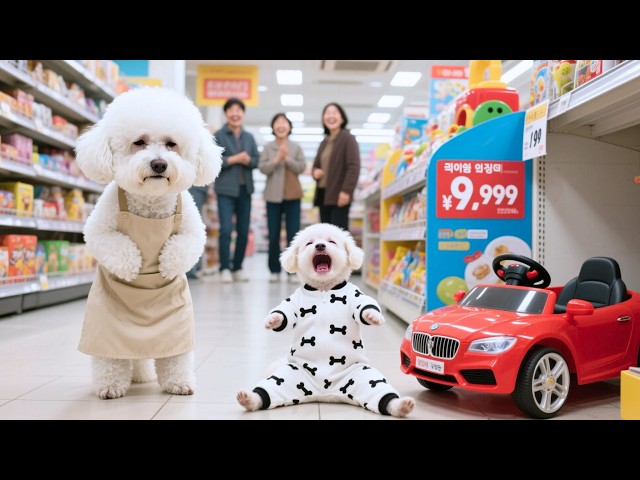 Baby Puppy Cries When He Can't Buy A Toy Car 😭🚗, Making His Mom Dog Embarrassed