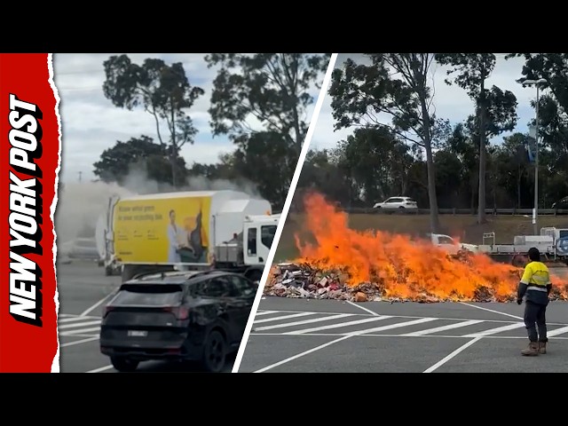 Flames Erupt From Garbage Truck Triggering Emergency Load Dump