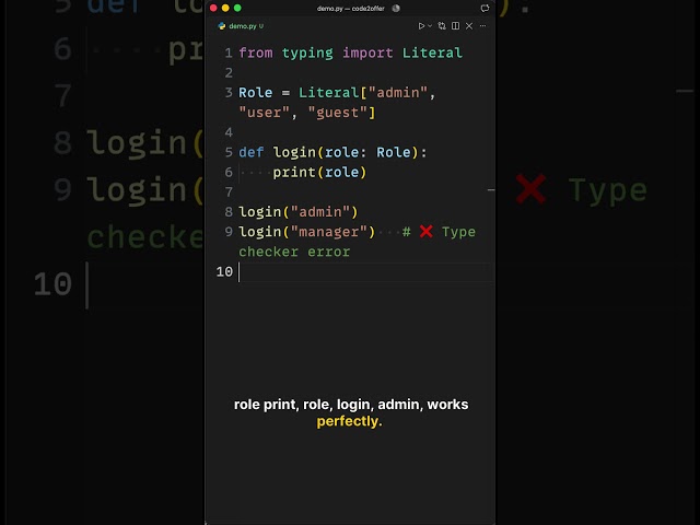 Literal - Type-Safe String Enums! #python #yotubeshorts