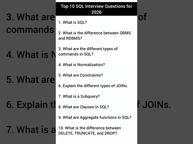Top 10 SQL Interview Questions for 2026