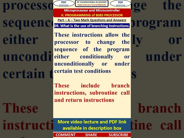 09MP2   Microprocessor and Microcontroller   What is the use of branching instructions
