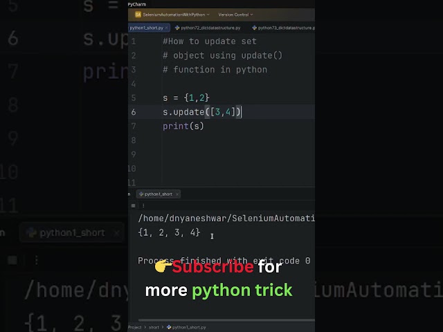 89 : Update Set in Python 😱🔥 | #shorts #pythonbeginners #programminglanguage