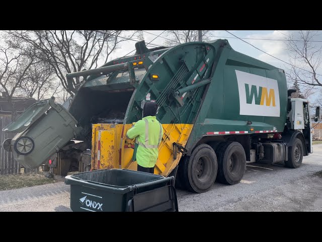 Ex Advanced Disposal Garbage Truck: WM Mack LEU McNeilus Rear Loader Packing Heavy Alley Trash!